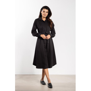 Ženska črna srajčna obleka s pasom