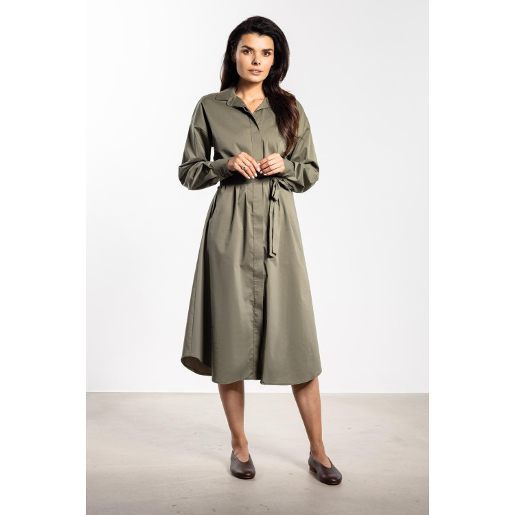 Srajčna obleka s pasom v barvi žajblja