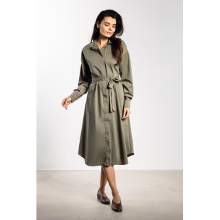 Srajčna obleka s pasom v barvi žajblja