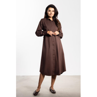 Čokoladna ženska srajčna obleka s pasom