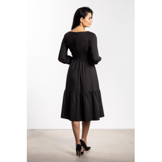 Ženska črna razprta obleka z volančki