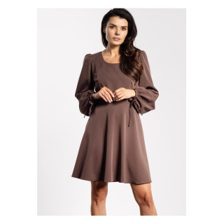 Rjava mini obleka z razširjenimi rokavi