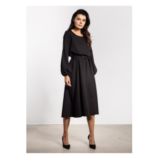 Črna ohlapna midi obleka s pasom