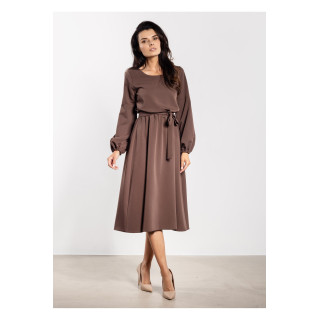 Rjava ohlapna midi obleka s pasom