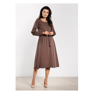 Rjava ohlapna midi obleka s pasom