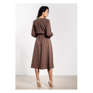 Rjava ohlapna midi obleka s pasom