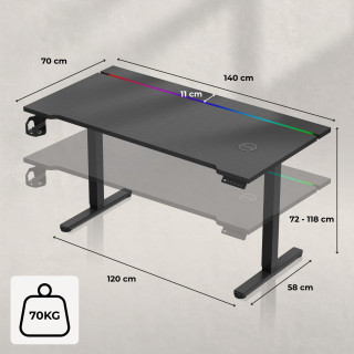 Črna električna miza Huzaro Hero 8.7 RGB LED