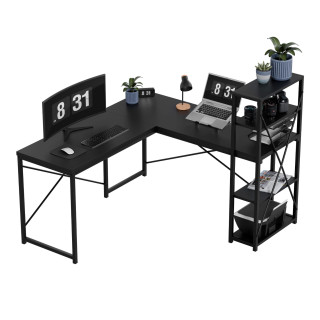 Črna kotna pisalna miza s policami Mark Adler LEADER 5.9 BLACK