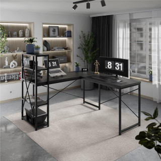 Črna kotna pisalna miza s policami Mark Adler LEADER 5.9 BLACK
