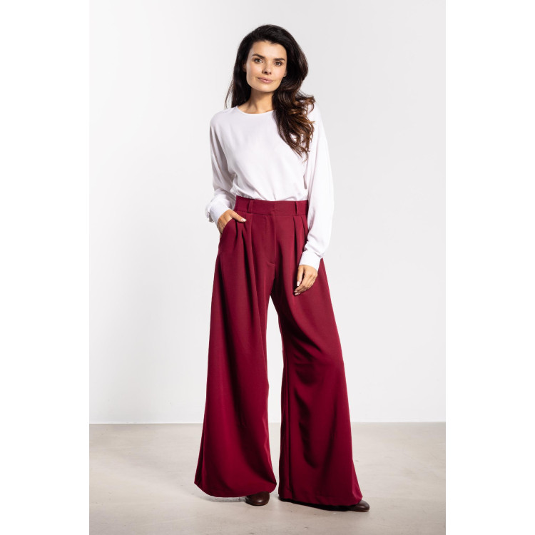 Ženske široke bordo hlače