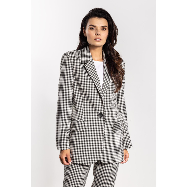 Črno-bela karirasta ženska jakna
