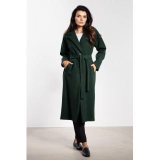 Zelen dolg ženski plašč s pasom