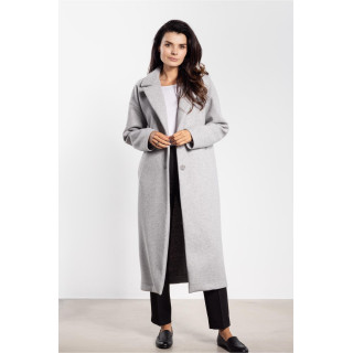 Ženski dolg siv plašč s pasom