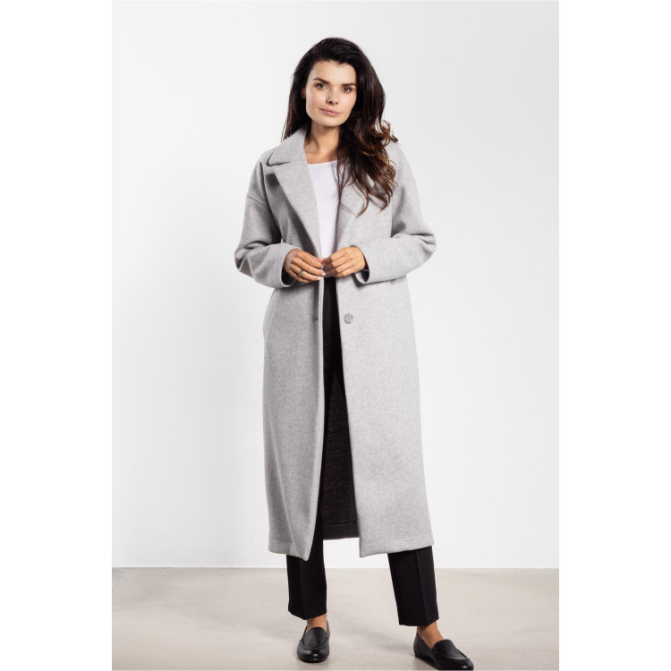 Ženski dolg siv plašč s pasom