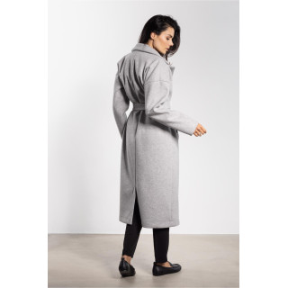 Ženski dolg siv plašč s pasom