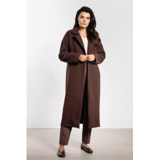 Dolg rjav ženski plašč s pasom