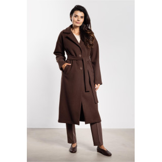 Dolg rjav ženski plašč s pasom