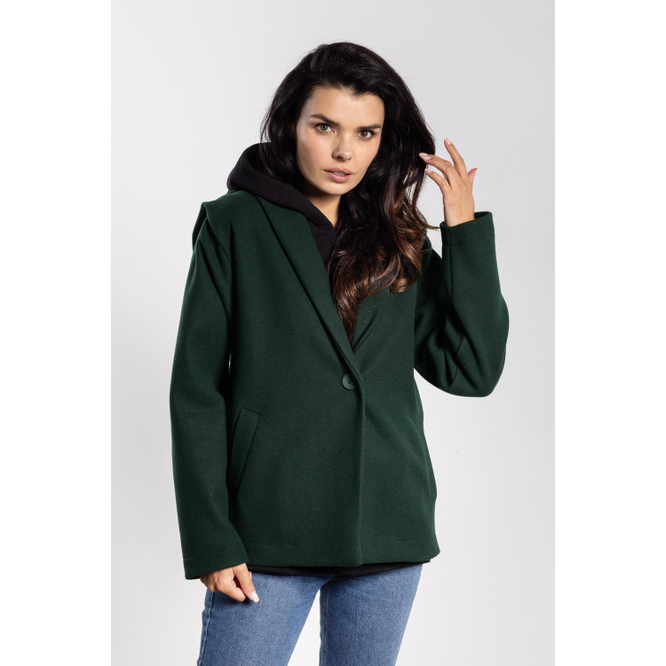 Zelena flis jakna na gumbe za ženske