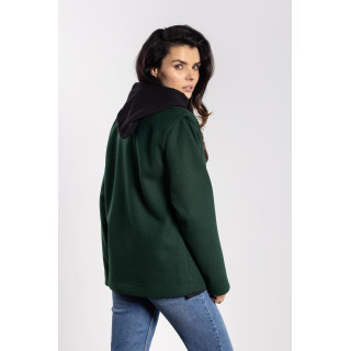 Zelena flis jakna na gumbe za ženske