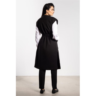 Črn dolg flis brezrokavnik s pasom