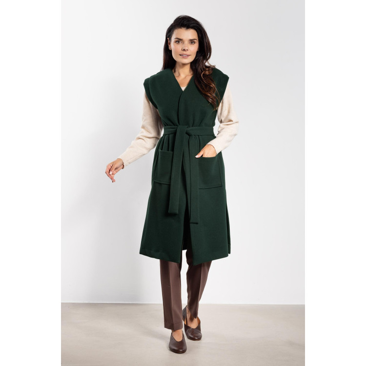 Ženski dolgi zeleni telovnik s pasom