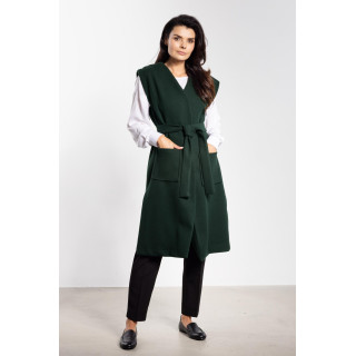 Ženski dolgi zeleni telovnik s pasom