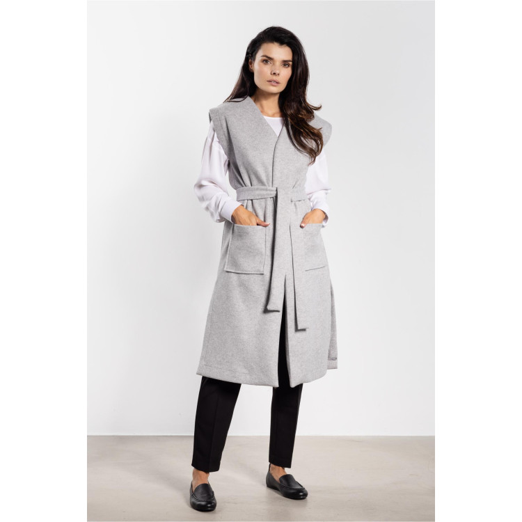 Dolg flis brezrokavnik v sivi barvi