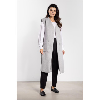 Dolg flis brezrokavnik v sivi barvi