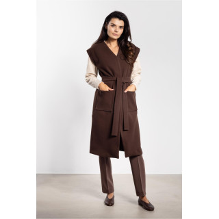 Rjav dolg flis brezrokavnik s pasom