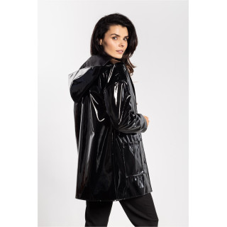 Črna ženska lateks jakna s kapuco