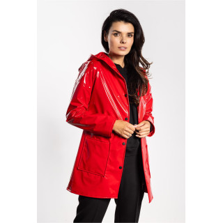 Rdeča ženska lateks jakna s kapuco