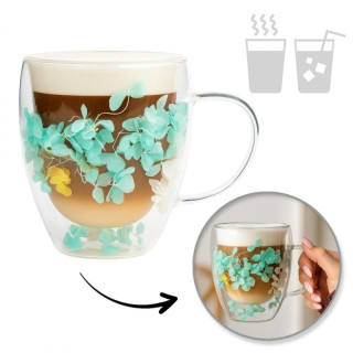 Termo vrček z zelenimi cvetovi hortenzije - 300 ml