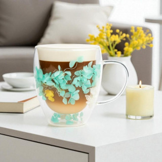 Termo vrček z zelenimi cvetovi hortenzije - 300 ml