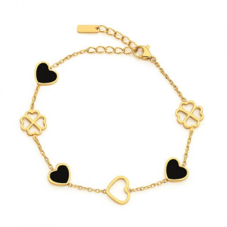 Pozlačena zapestnica s srčki in štiriperesnimi deteljicami