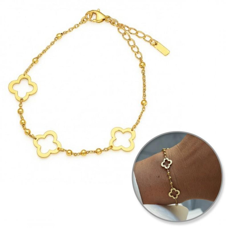 Ženska pozlačena zapestnica s štiriperesnimi deteljicami