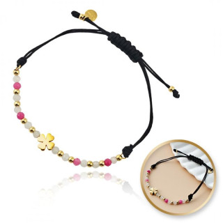 Pozlačena zapestnica s štiriperesno deteljico na črni vrvici