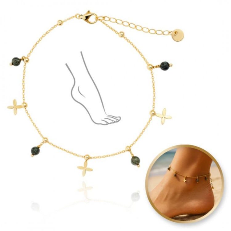 Ženska pozlačena verižica za gleženj z obeski