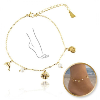 Pozlačena verižica za gleženj z obeski