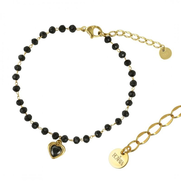 Pozlačena zapestnica s črnimi perlicami