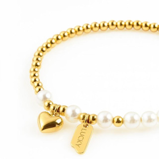 Ženska pozlačena zapestnica z obeskom in biseri
