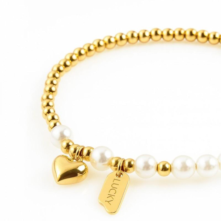 Ženska pozlačena zapestnica z obeskom in biseri