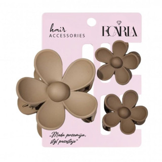 Komplet 3 rjavih sponk za lase - rože