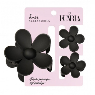 Komplet 3 črnih sponk za lase - rože