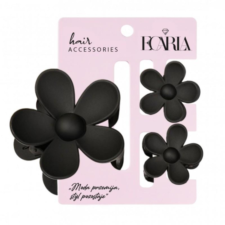 Komplet 3 črnih sponk za lase - rože