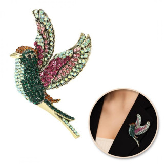 Broška v obliki pisane ptice s cirkoni