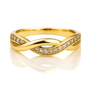 Prepleten pozlačen prstan s cirkoni
