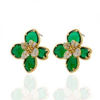 Uhani v obliki zelenih cvetov s cirkoni