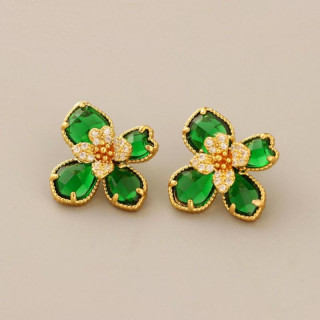 Uhani v obliki zelenih cvetov s cirkoni