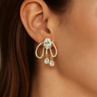 Pozlačeni uhani s cirkoni in biseri