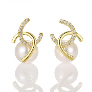 Pozlačeni uhani z biseri in cirkoni